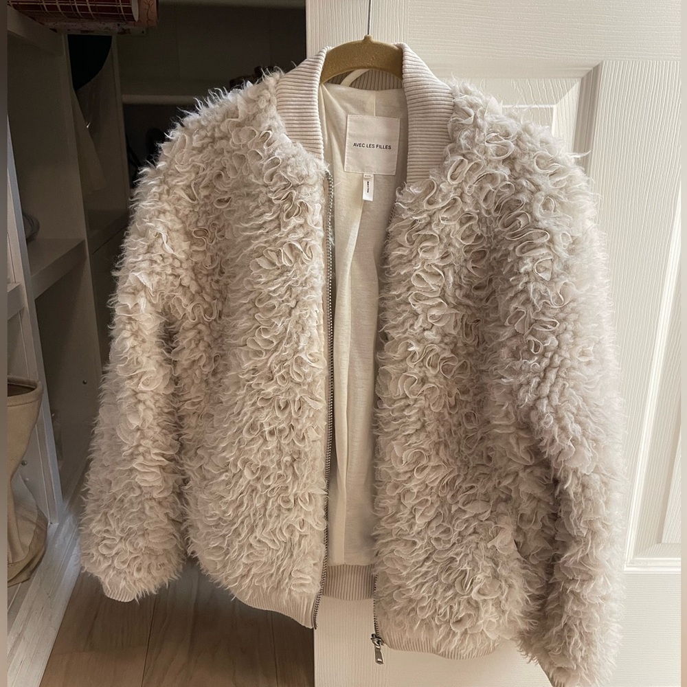 Avec Les Filles Cream Textured Faux-Shearling Jacket